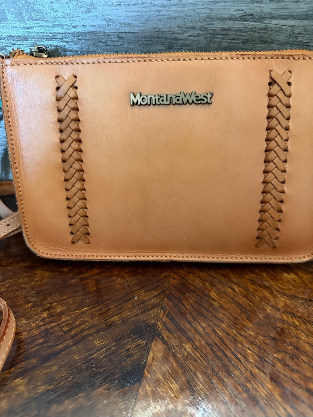 NWT Montana West Tan Braided Crossbody Purse Adjustable Strap Zip Bag - Picture 2 of 7